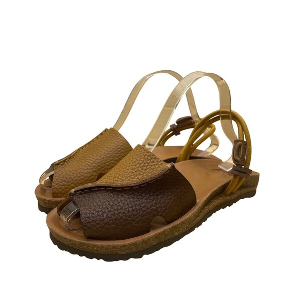 San Ou Womens Brown & Yellow Leather Open-Toe Slingback Sandals Size EU38/US7 - Picture 3 of 9